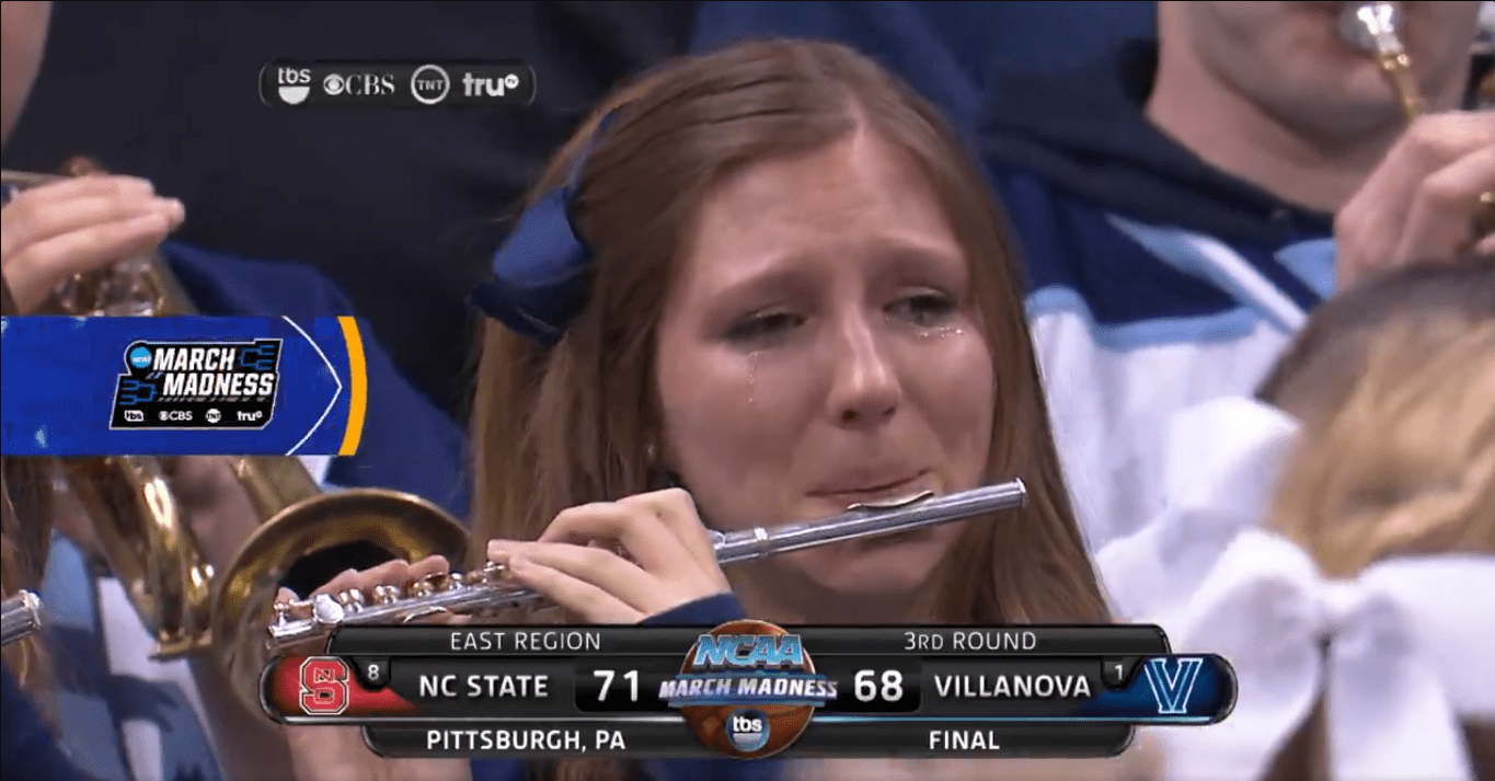 Former Villanova band member Roxanne Chalifoux goes viral in the wake of Villanova's 2015 Round of 32 loss to NC State.