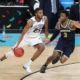 Villanova product Mikal Bridges dribbles in the National Championship game against Michigan. Image courtesy of Villanova Athletics