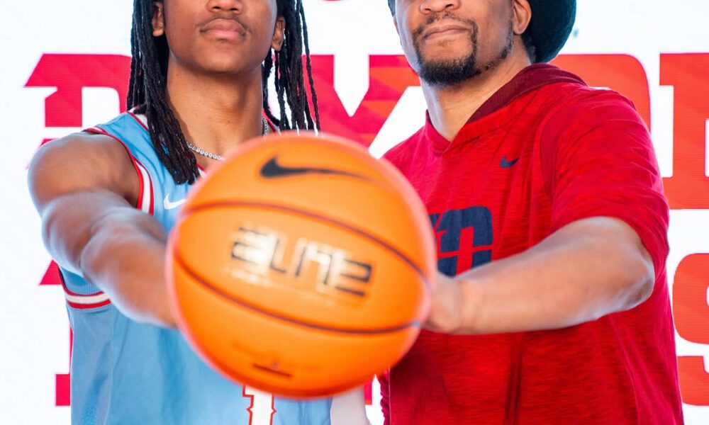 former Villanova Wildcat Malcolm Thomas poses with his father, Etan. Image courtesy of Etan Thomas' Instagram account.