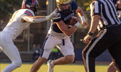 William Penn charter quarterback Tom McGlinchey runs with the football. Image courtesy of Tom McGlinchey.