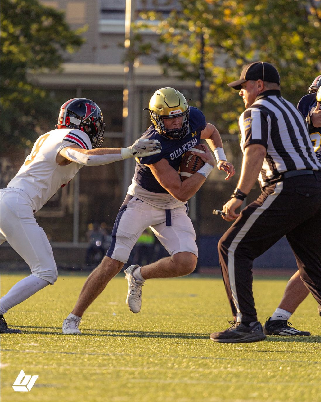William Penn charter quarterback Tom McGlinchey runs with the football. Image courtesy of Tom McGlinchey.