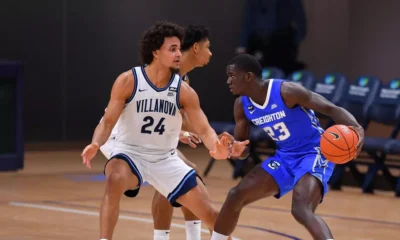 Villanova alumnus Jeremiah Robinson-Earl guards Crieghton's Damien Jefferson. Image courtesy of Villanova Athletics.
