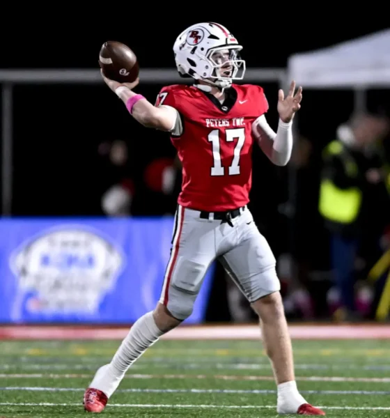 Peters Township quarterback and Villanova football commit Nolan DiLucia against Bethel Park. Oct. 25, 2024 / Ed Thompson. PSN.