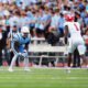 Villanova football cornerback Zahmir Dawud lines up against an opposing wide receiver. Image courtesy of Zahmir Dawud's Instagram account.