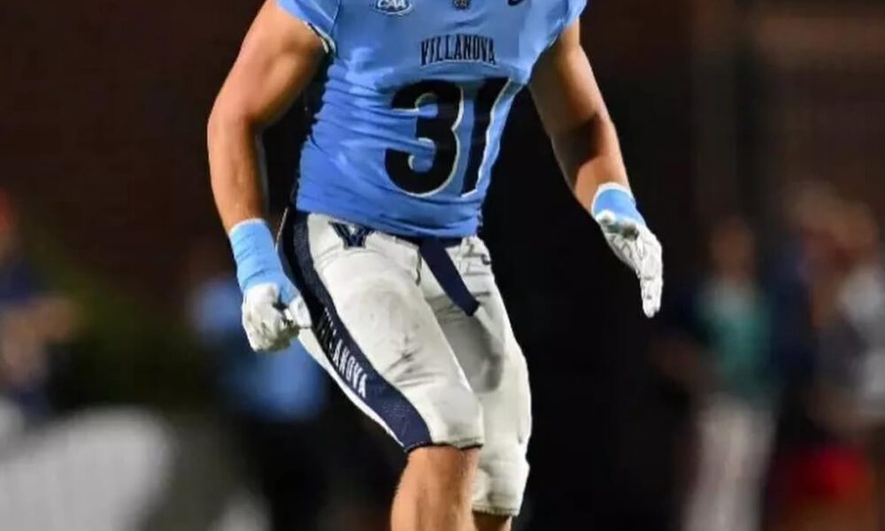 Villanova Football linebacker Shane Hartzell. Image courtesy of the CAA Football Instagram account.