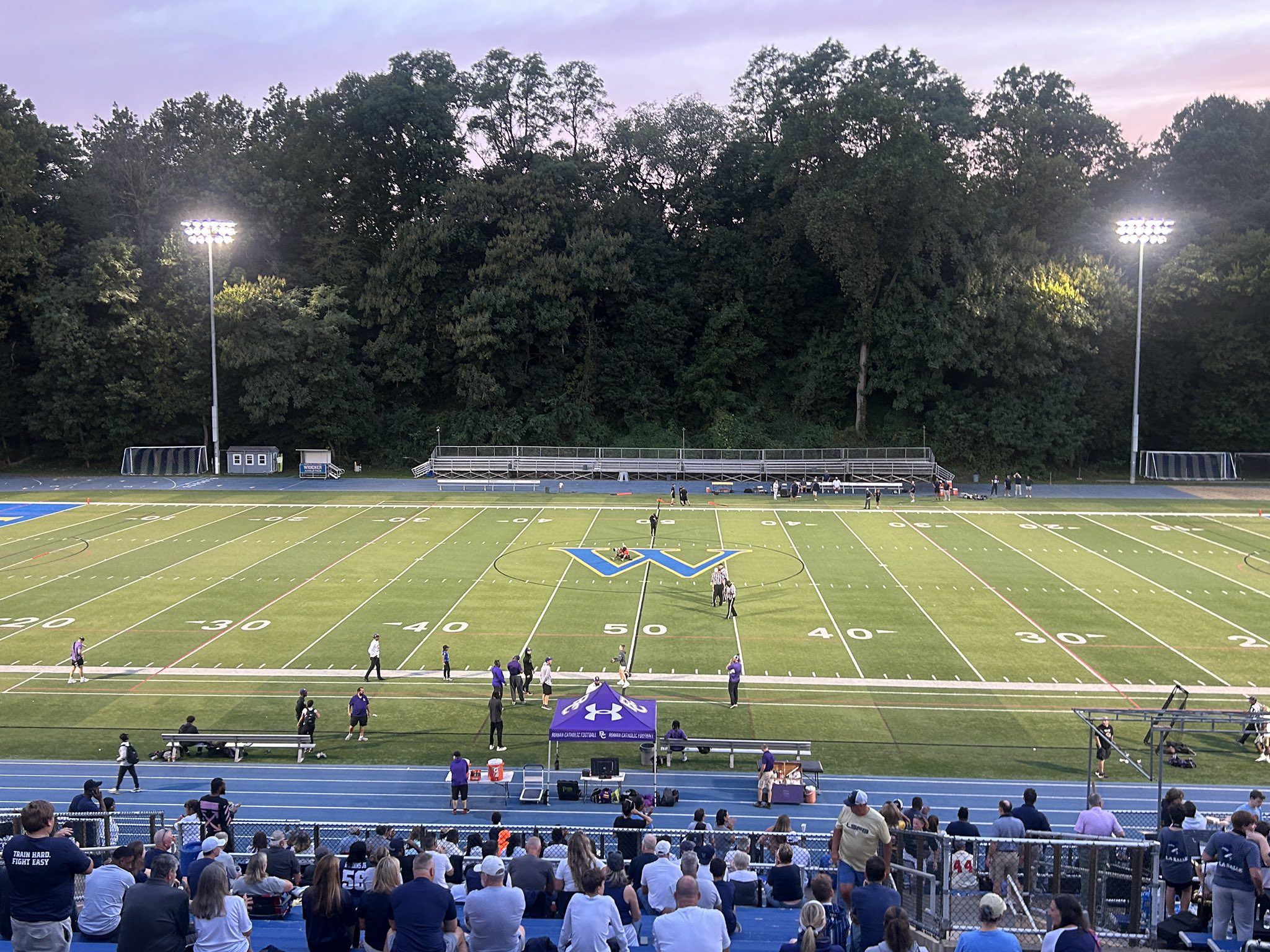 Widener University's Leslie C. Quick Stadium ahead of a matchup between La Salle College High School and Roman Catholic.