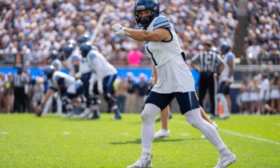Villanova Football graduate transfer receiver Luke Colella lines up during the Wildcats' loss to Penn State. Matt Lynch/Nittany Sports Now