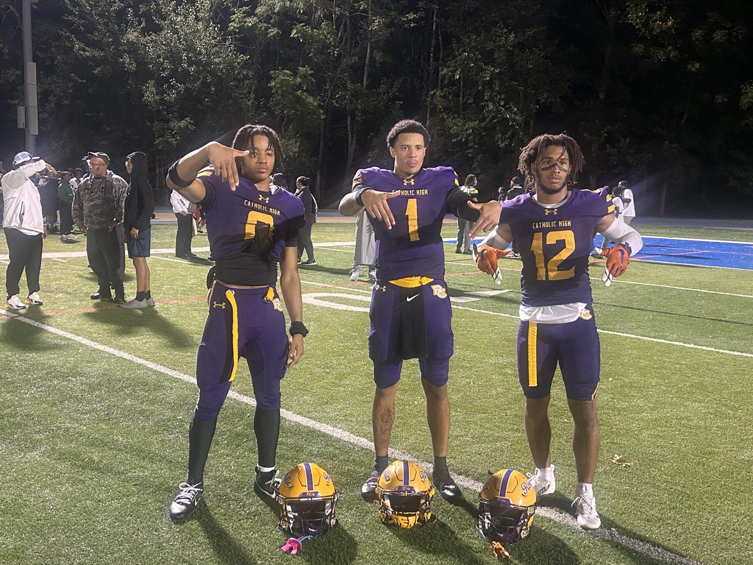 Roman Catholic Division I targets Ash Roberts (0), Semaj Beals (1) and Eyan Stead (12).