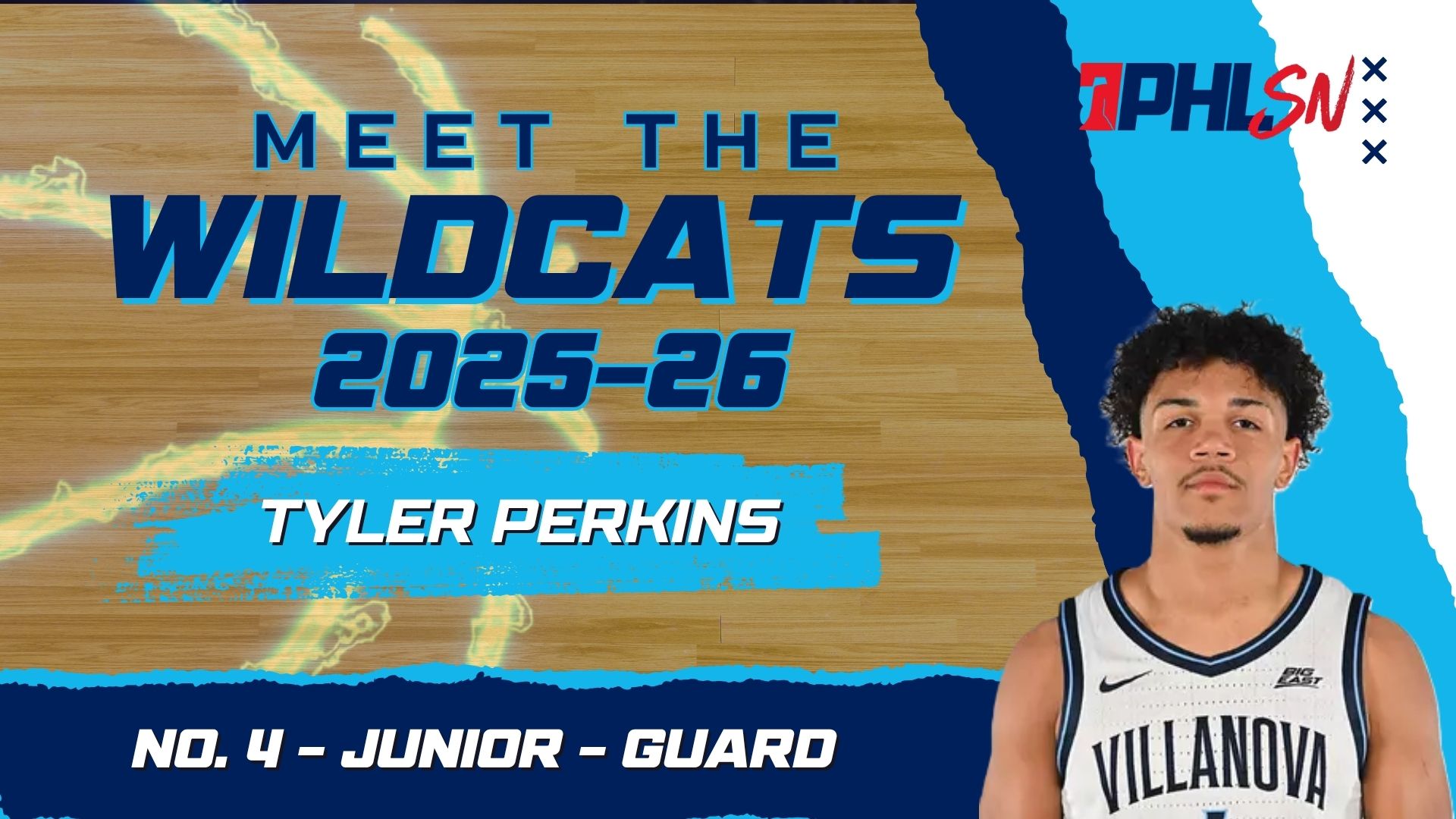 Villanova Men's Basketball junior guard Tyler Perkins. Graphic by Griffin Floyd/Philadelphia Sports Now