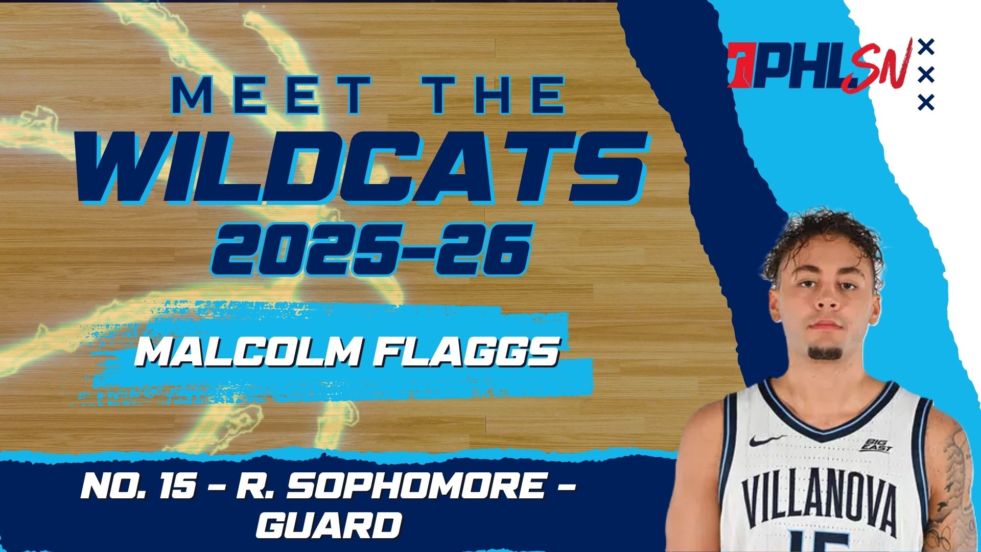 Villanova Men's Basketball guard Malcolm Flaggs. Graphic by Griffin Floyd/Philadelphia Sports Now