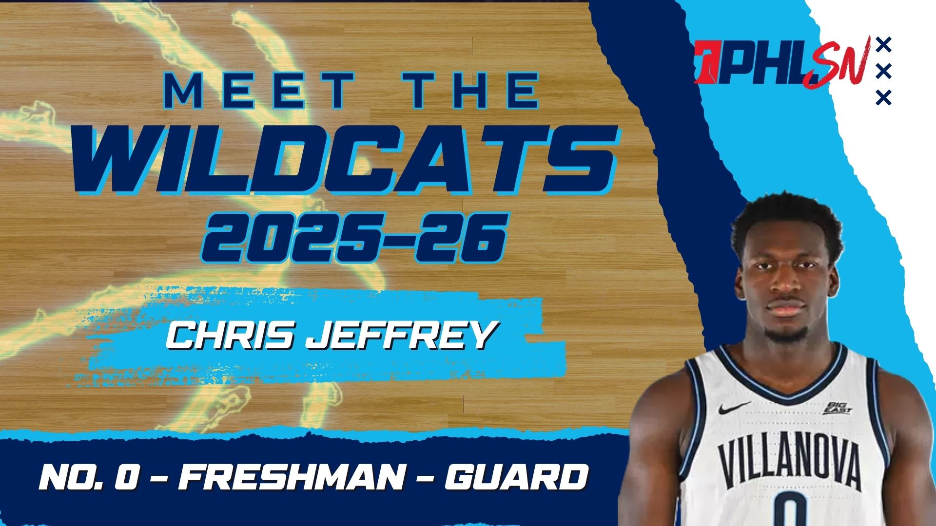 Villanova Men's Basketball freshman guard Chris Jeffrey. Graphic by Griffin Floyd/Philadelphia Sports Now