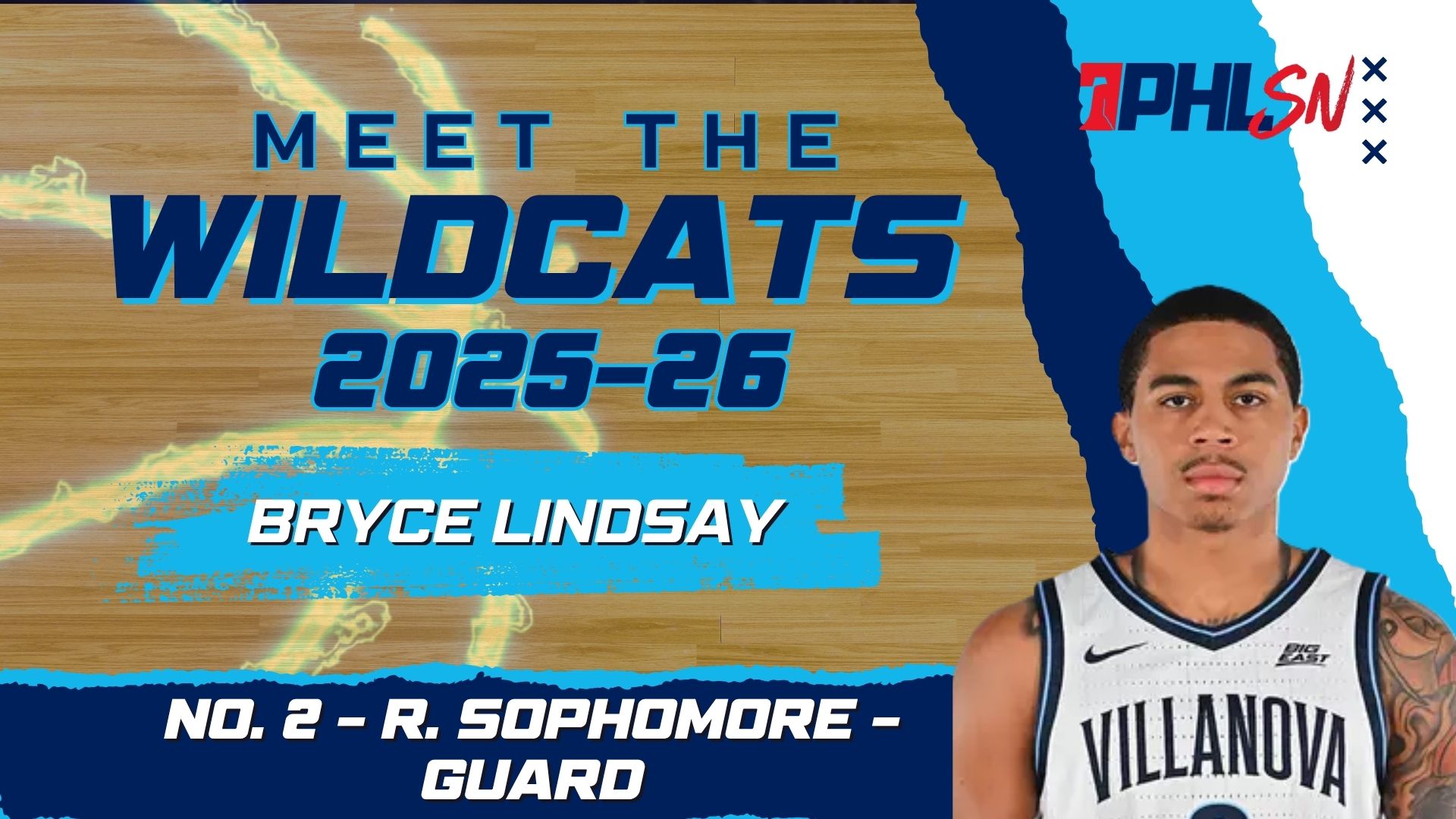 Villanova Men's Basketball guard Bryce Lindsay. Graphic by Griffin Floyd/Philadelphia Sports Now