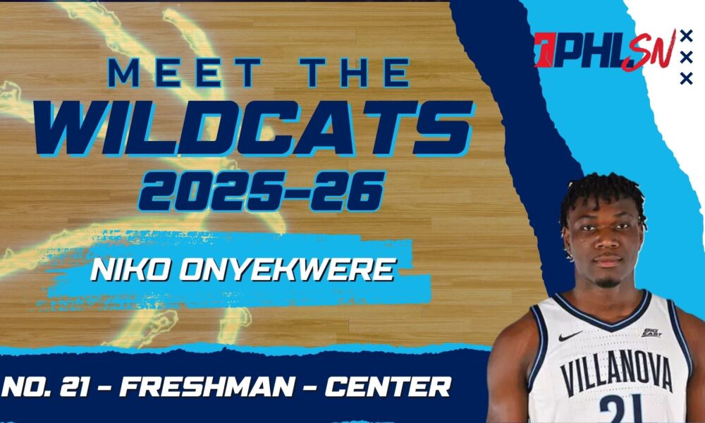 Villanova Men's Basketball freshman center Niko Onyekwere. Graphic by Griffin Floyd/Philadelphia Sports Now