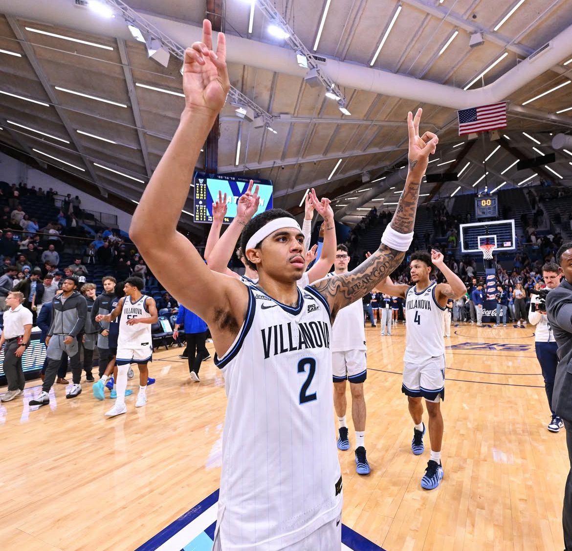 Villanova Guard Bryce Lindsay walks off the court after beating Queens. Image courtesy of Nova MBB's Instagram account.