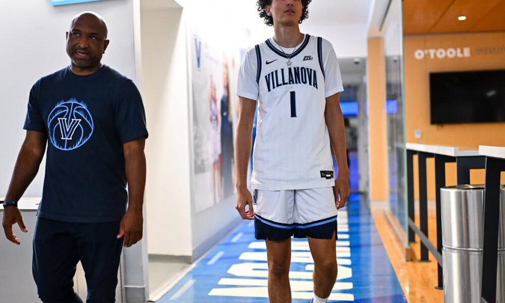 Villanova recruiting target Adam Oumiddoch and assistant coach Ash Howard. Image courtesy of Adam Oumiddoch's Instagram account.