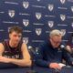 Left to right: Penn forward TJ Power, head coach Fran McCaffery and wing Ethan Roberts.