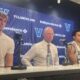 Left to right: Villanova forward Duke Brennan, head coach Kevin Willard and guard Bryce Lindsay. Griffin Floyd/Philadelphia Sports Now