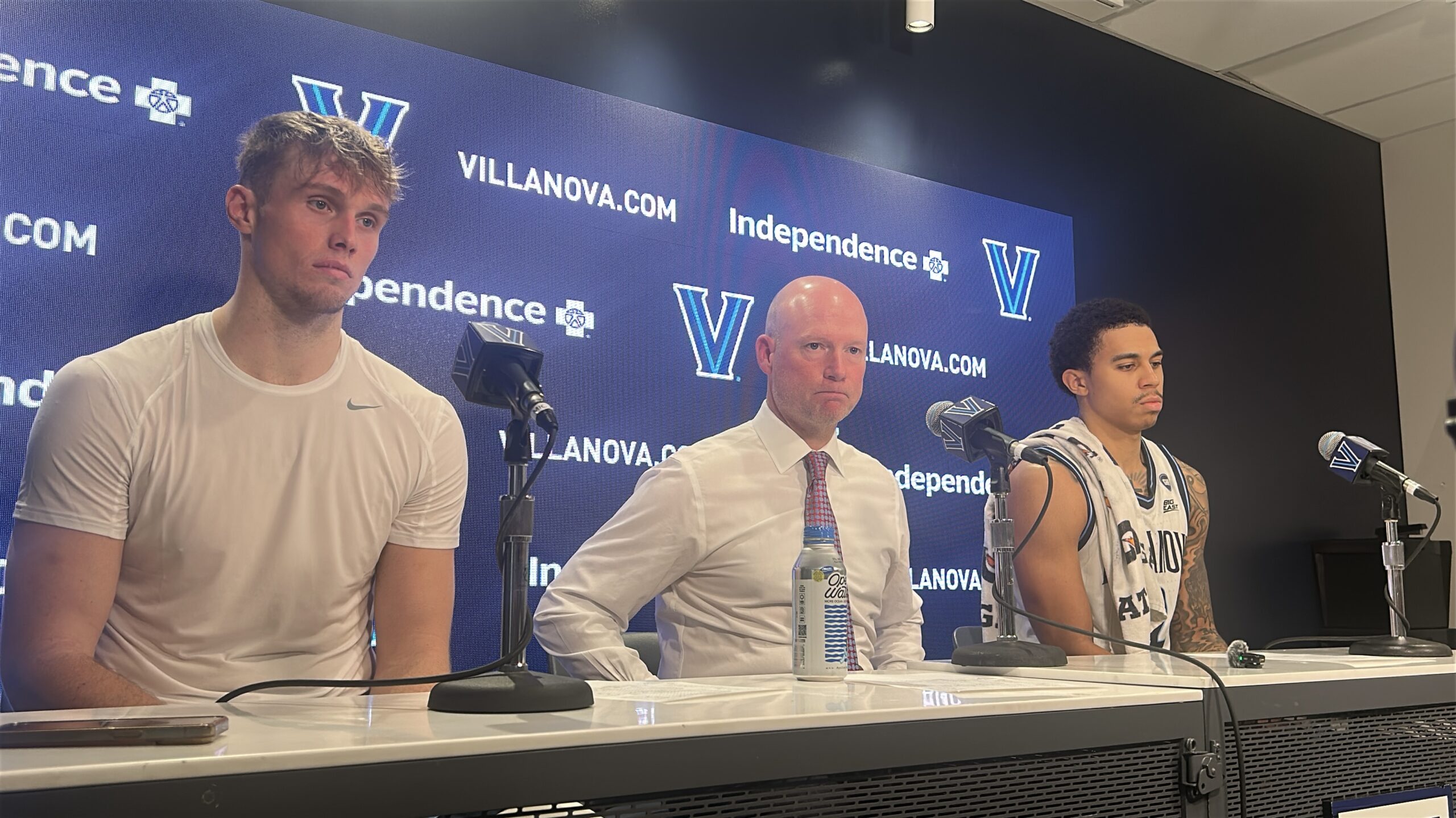 Left to right: Villanova forward Duke Brennan, head coach Kevin Willard and guard Bryce Lindsay. Griffin Floyd/Philadelphia Sports Now