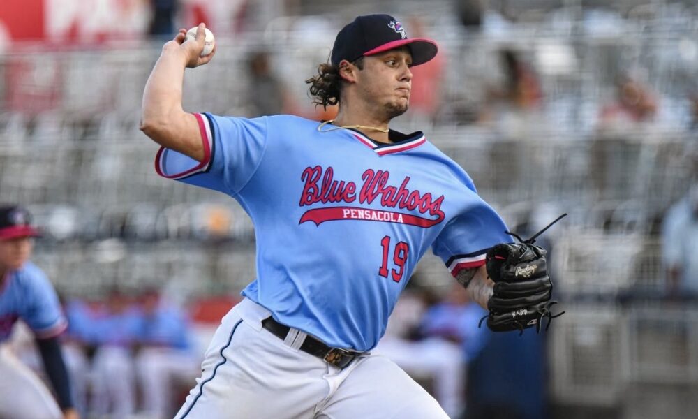 Philadelphia Phillies right-handed pitching prospect Zach McCambley. Image courtesy of bluewahoosbball's Instagram account.