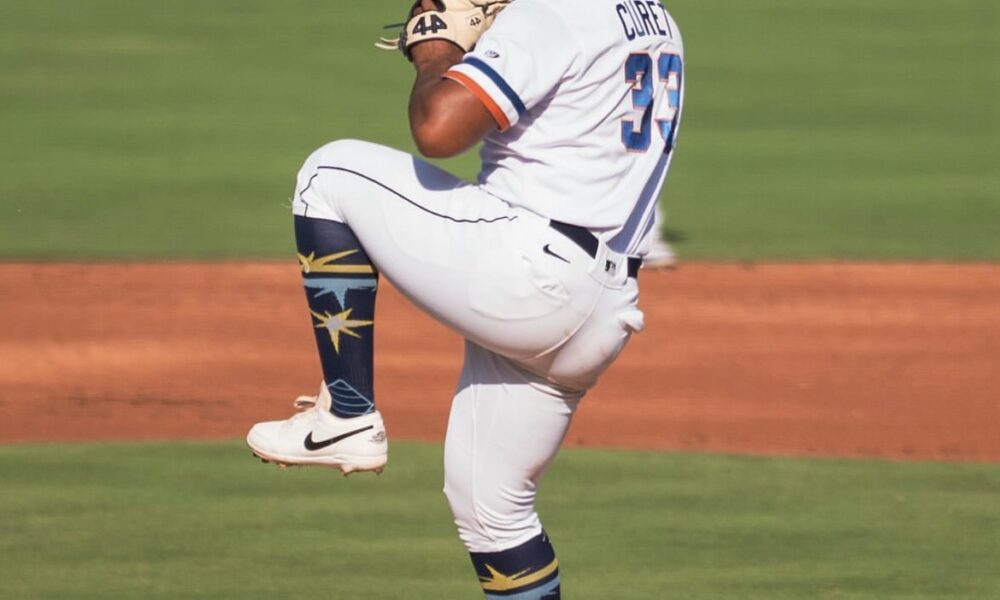 Phillies' right-handed pitching prospect Yoniel Curet during his time in the Tampa Bay Rays' system, Image courtesy of durhambulls' Instagram account.