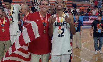 Villanova Men's Basketball recruiting target Beckham Black poses for a photo after winning the FIBA U16 AmeriCup. Image courtesy of Beckham Black’s Instagram account.