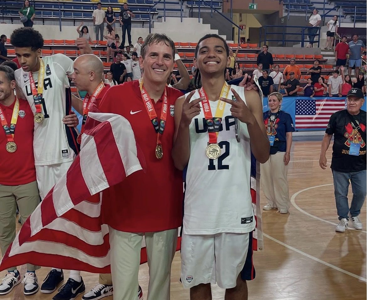 Villanova Men's Basketball recruiting target Beckham Black poses for a photo after winning the FIBA U16 AmeriCup. Image courtesy of Beckham Black’s Instagram account.