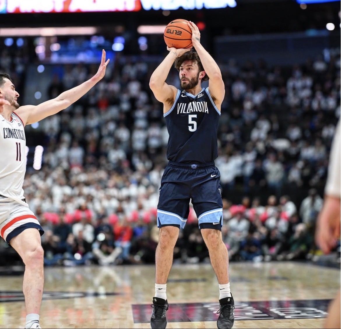 Villanova point guard Devin Askew tries for a three. Image courtesy of novambb's Instagram account.