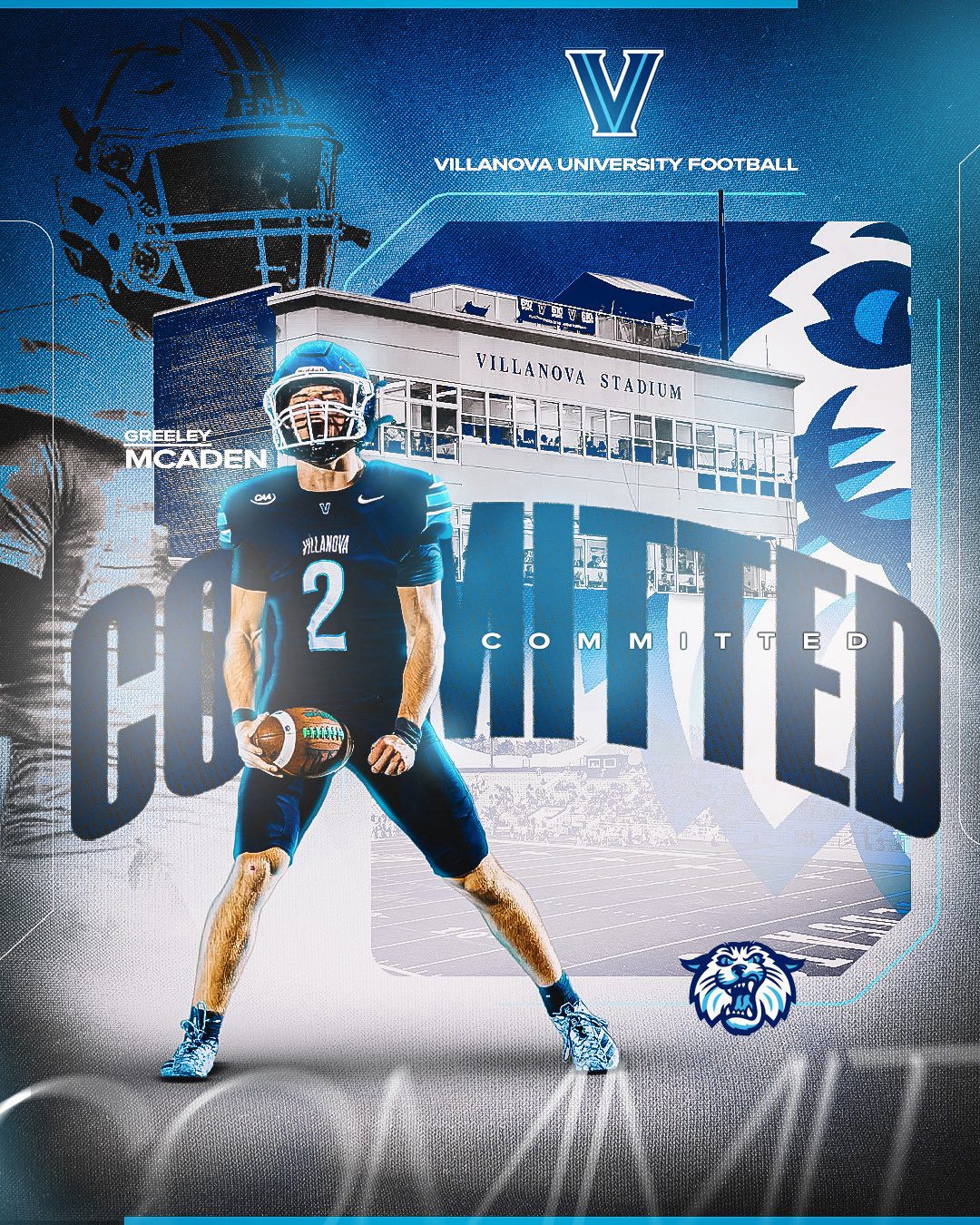 Villanova Football recruiting commit Greeley McAden. Graphic courtesy of Greeley McAden's Twitter (X) account.