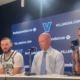 Left to right: Villanova Men's Basketball guard Devin Askew, head coach Kevin Willard and guard Bryce Lindsay speak with the media after defeating Butler on Wednesday, Feb. 25. Griffin Floyd/Philadelphia Sports Now.