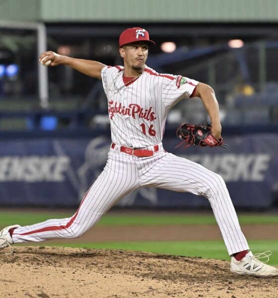 Phillies' right-handed pitching prospect Alex McFarlane. Image courtesy of Fightins' Instagram account