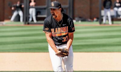 Phillies' fourth round draft pick and right-handed pitching prospect Sean Youngerman during his time at Oklahoma State. Image courtesy of OSU Baseball's Instagram account