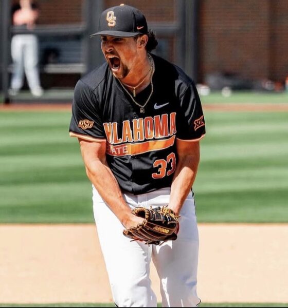 Phillies' fourth round draft pick and right-handed pitching prospect Sean Youngerman during his time at Oklahoma State. Image courtesy of OSU Baseball's Instagram account