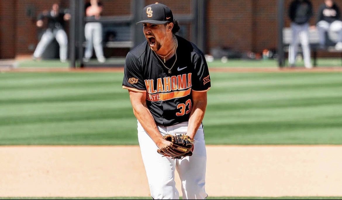 Phillies' fourth round draft pick and right-handed pitching prospect Sean Youngerman during his time at Oklahoma State. Image courtesy of OSU Baseball's Instagram account
