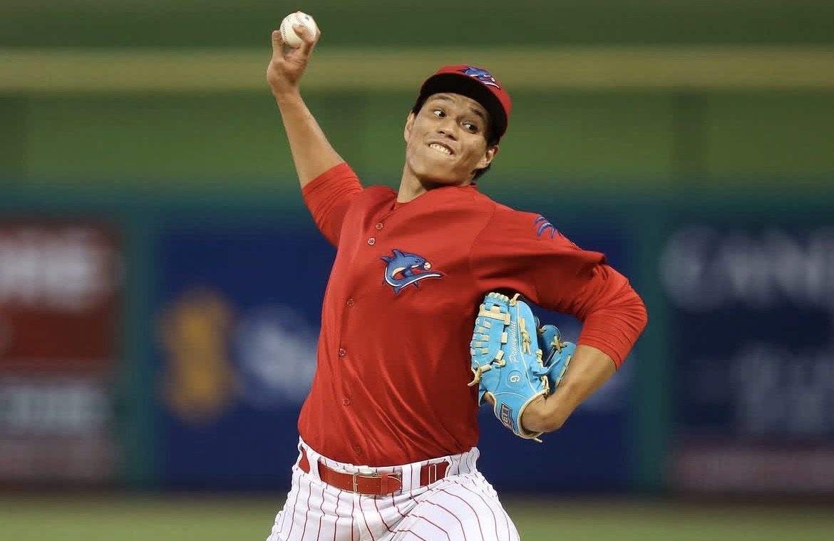 Phillies right-handed pitching prospect Wen-Hui Pan delivers a pitch. Image courtesy of threshers' Instagram account.
