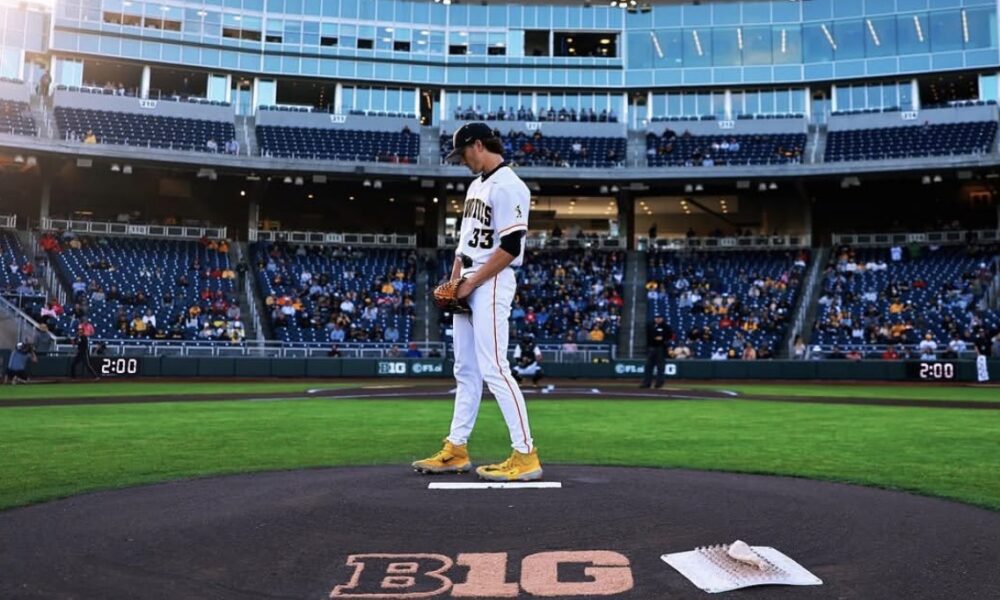 Phillies' left-handed pitching prospect Cade Obermueller during his time with the Iowa Hawkeyes. Image courtesy of Cade Obermueller's Instagram account.