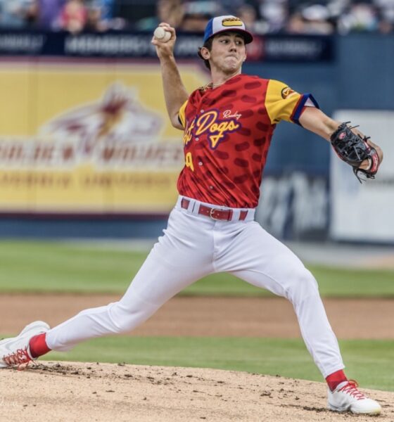 Phillies top right-handed pitching prospect and opening day roster member Andrew Painter delivers a pitch for Double-A Reading. Image courtesy of fightins' Instagram account.