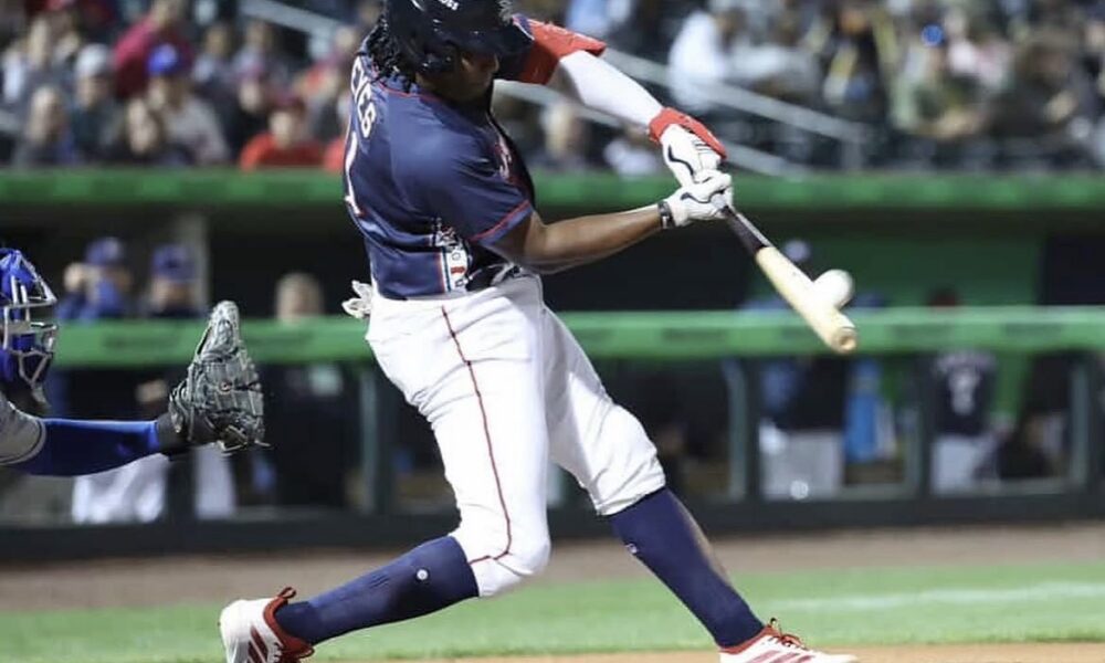 Phillies' outfield prospect Felix Reyes connects with the baseball. Image courtesy of Felix Reyes’ Instagram account.