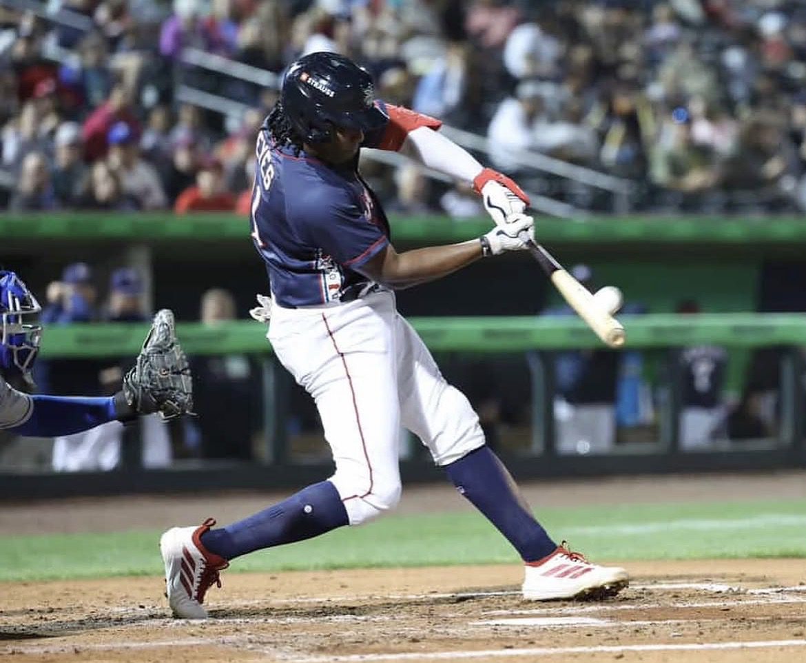 Phillies' outfield prospect Felix Reyes connects with the baseball. Image courtesy of Felix Reyes’ Instagram account.