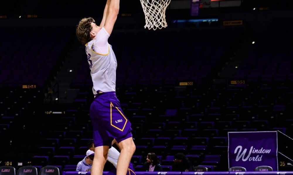 Philadelphia product Matt Gilhool goes up for a dunk during practice with the LSU Tigers. Image courtesy of Matt Gilhool’s Instagram account.