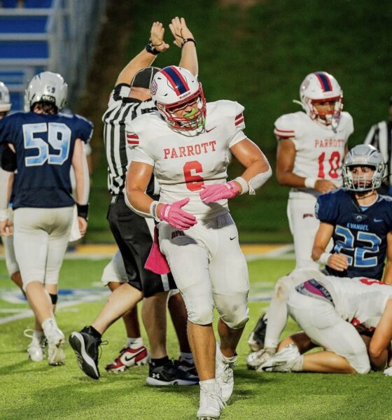 Villanova Football commit Brody Kuszyk celebrates after a play. Image courtesy of Brody Kuszyk‘s Instagram account.