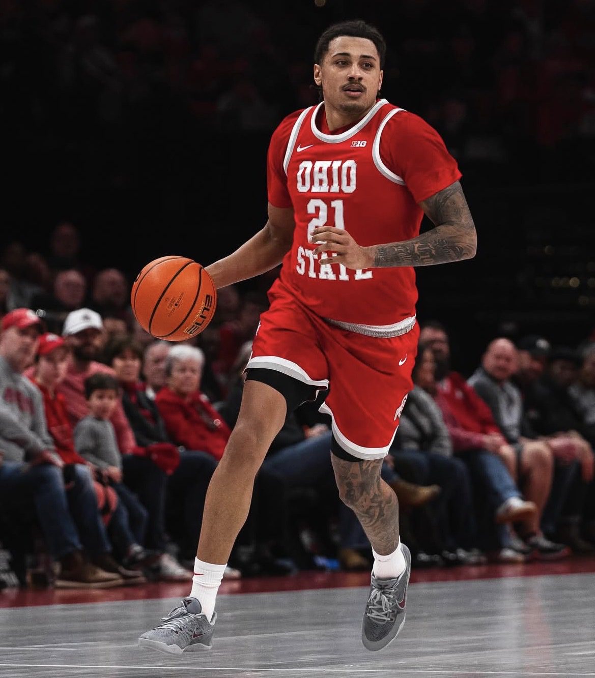 Villanova transfer target Devin Royal dribbles during a game for Ohio State. Image courtesy of Ohio State Hoops' Instagram account