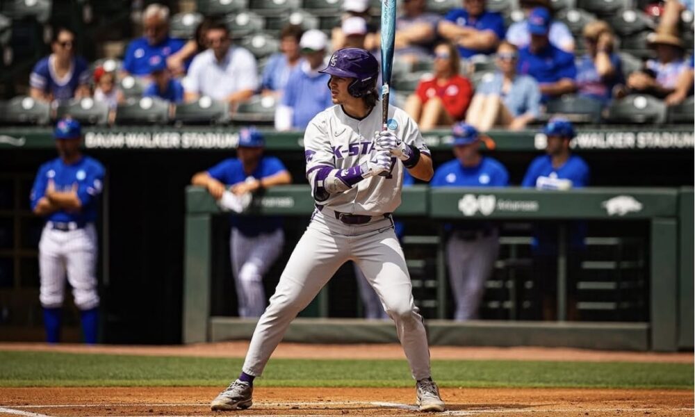 Phillies 2024 tenth round pick Brady Day waits for a pitch during his time at Kansas State. Image courtesy of Brady Day's Instagram account.