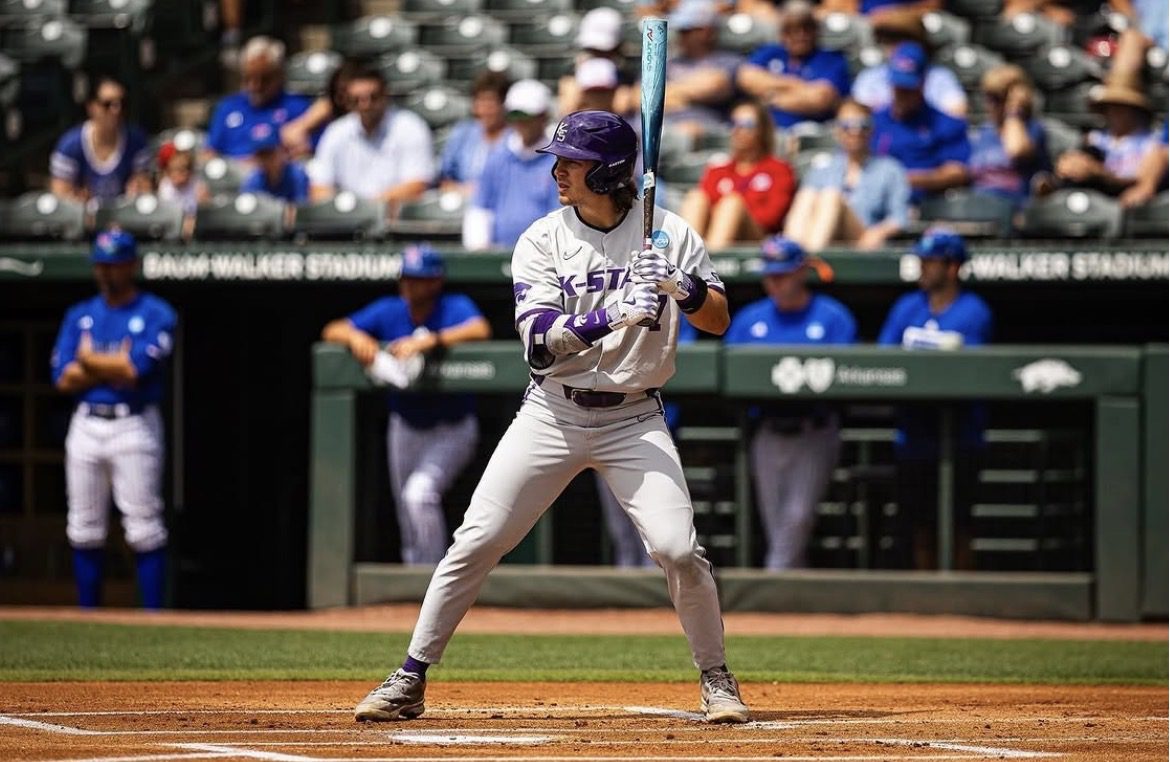 Phillies 2024 tenth round pick Brady Day waits for a pitch during his time at Kansas State. Image courtesy of Brady Day's Instagram account.