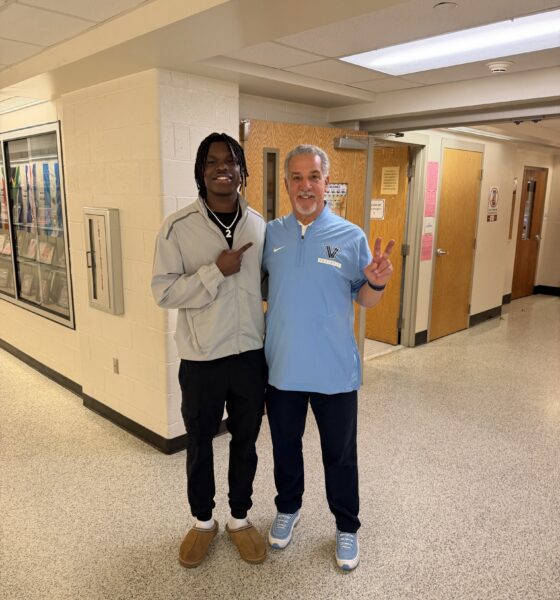 Villanova Football recruiting target Ja'Zir Dickerson poses for a picture with WIldcats' head coach Mark Ferrante. Image courtesy of Ja'Zir Dickerson's Twitter (X) account.