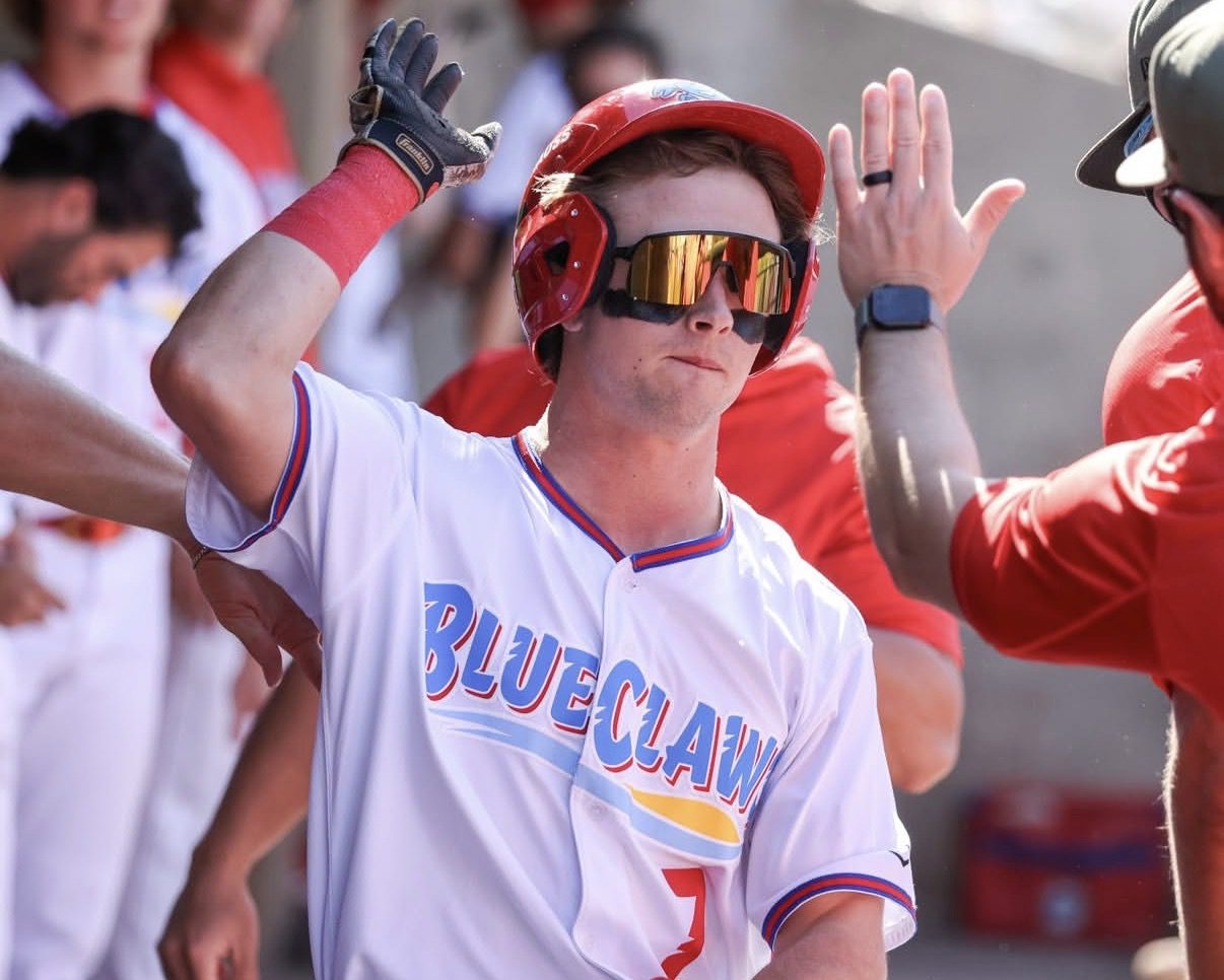 Phillies outfield prospect John Spikerman. Image courtesy of the Jersey Shore BlueClaws' Instagram