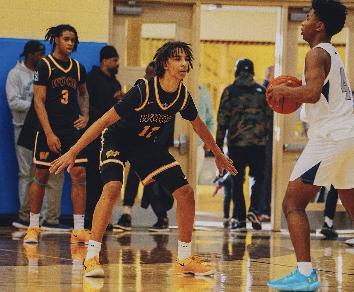 Villanova Men's Basketball recruiting target Rowan Phillips gets low on defense. Image courtesy of Rowan Phillips' Instagram account.