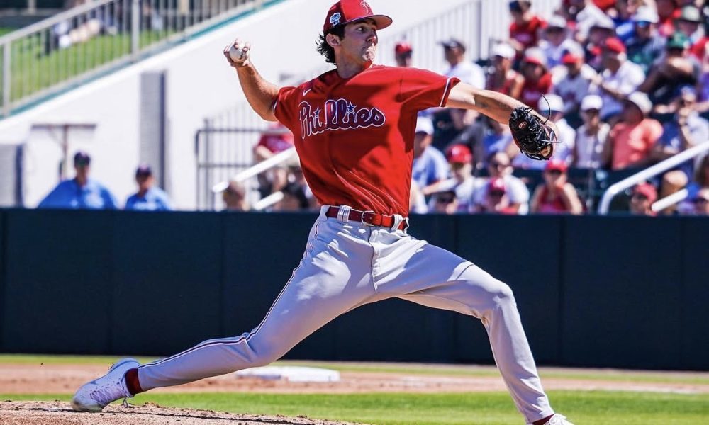 Phillies 2021 first round draft pick Andrew Painter delivers a pitch. Image courtesy of Philsplayerdev's Instagram account.