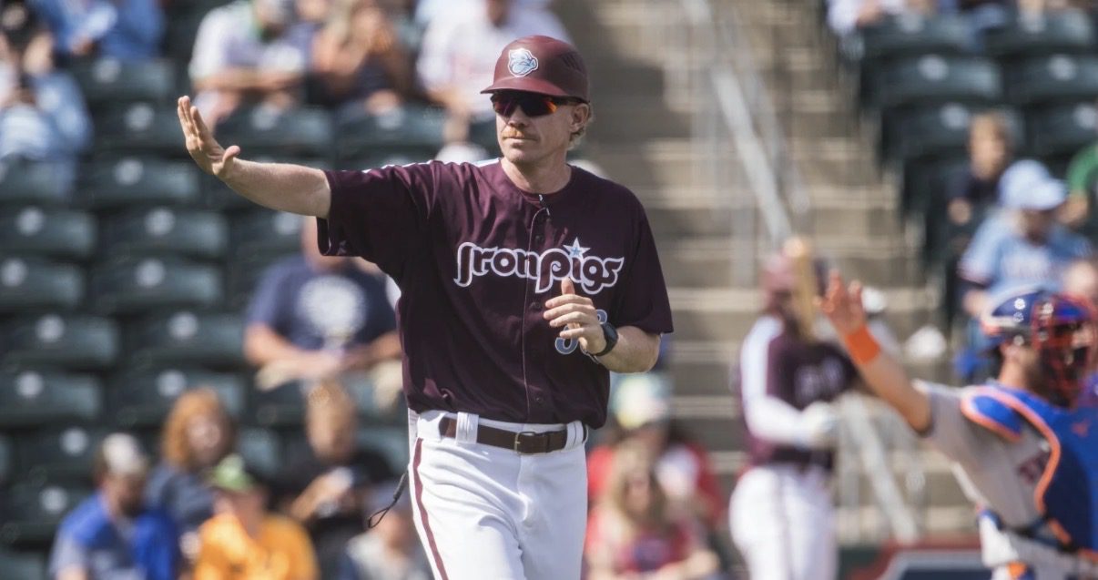 Lehigh Valley IronPigs manager Chris “Tank” Adamson. Image courtesy of Lehigh Valley IronPigs