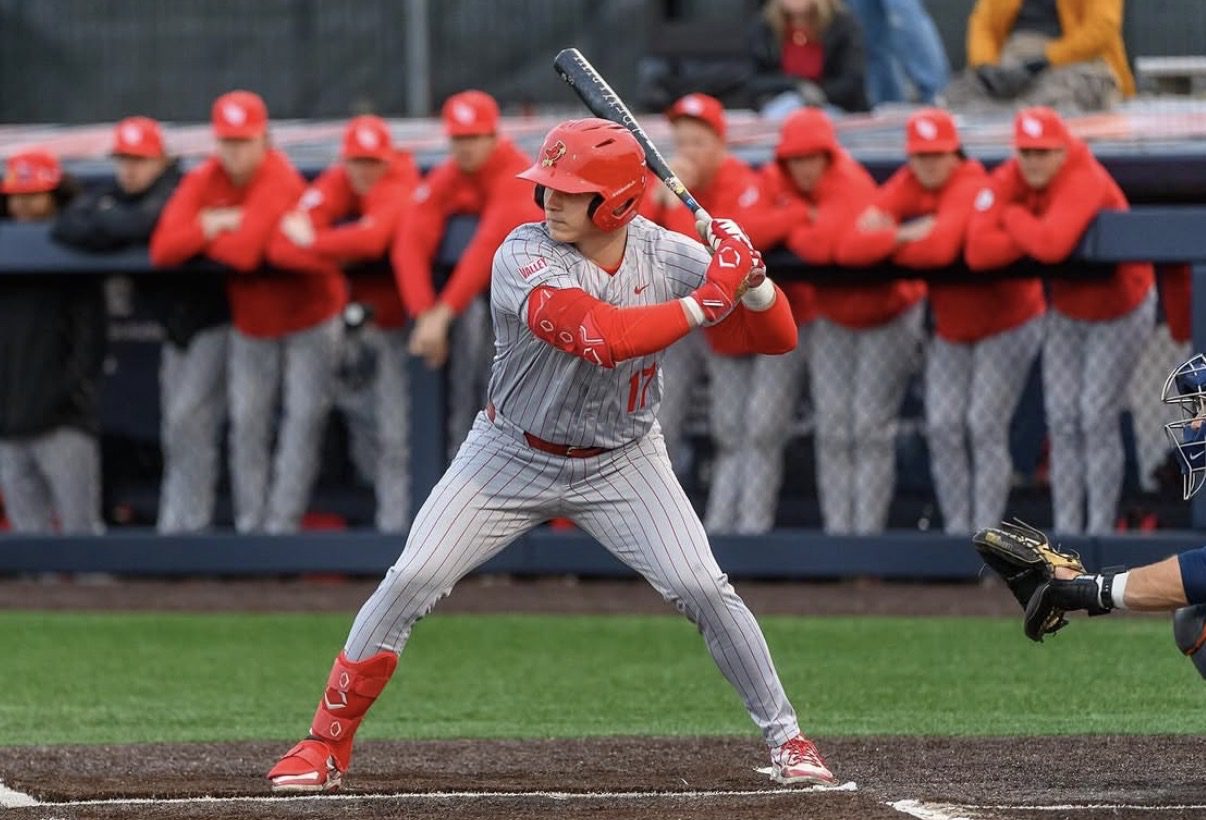 Phillies' outfield prospect Brayden Bakes waits for a pitch during his time with Illinois State. Image courtesy of Brayden Bakes' Instagram account.