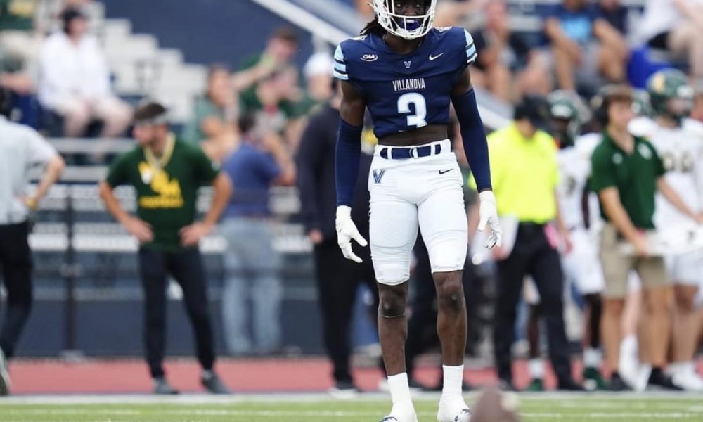 Villanova safety Josh Oluremi waits for a kickoff. Image courtesy of Josh Oluremi's Instagram account.